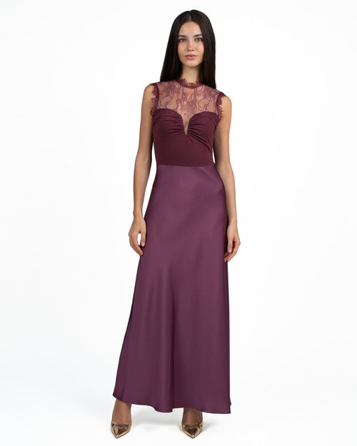 Abito  Elegante Bordeaux con Corpetto  in Pizzo - Rinascimento