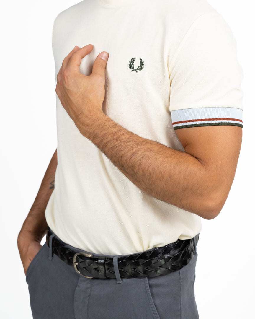 T-Shirt in Cotone con Dettaglio sulle Maniche ecru -  Fred Perry