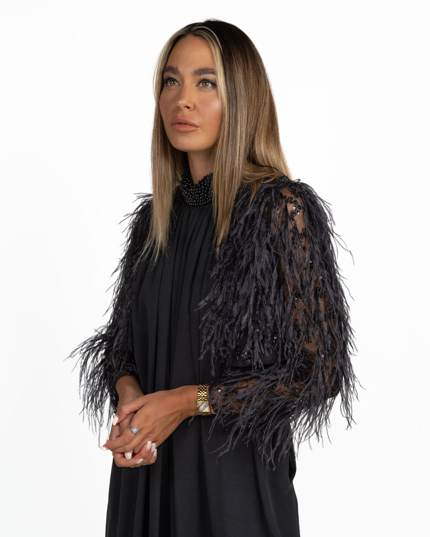 Giacchino Cropped Gioiello con Piume nero - Berti Mode Collection