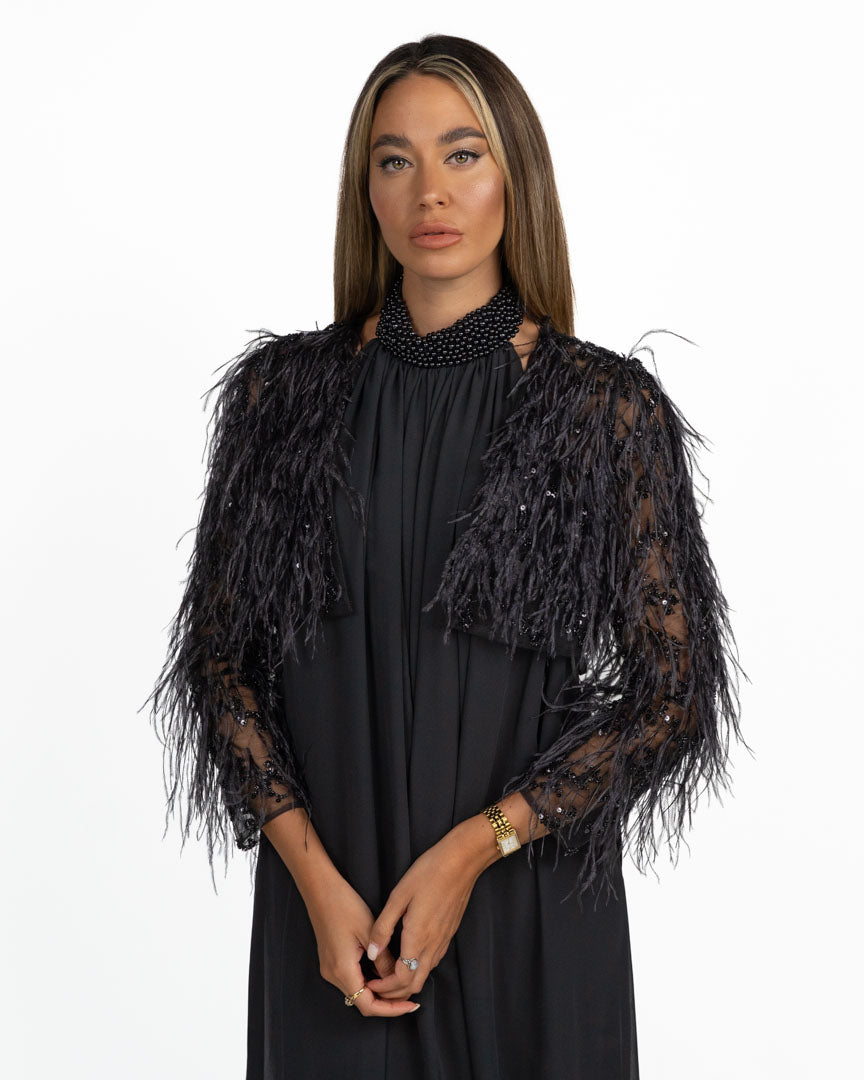 Giacchino Cropped Gioiello con Piume nero - Berti Mode Collection