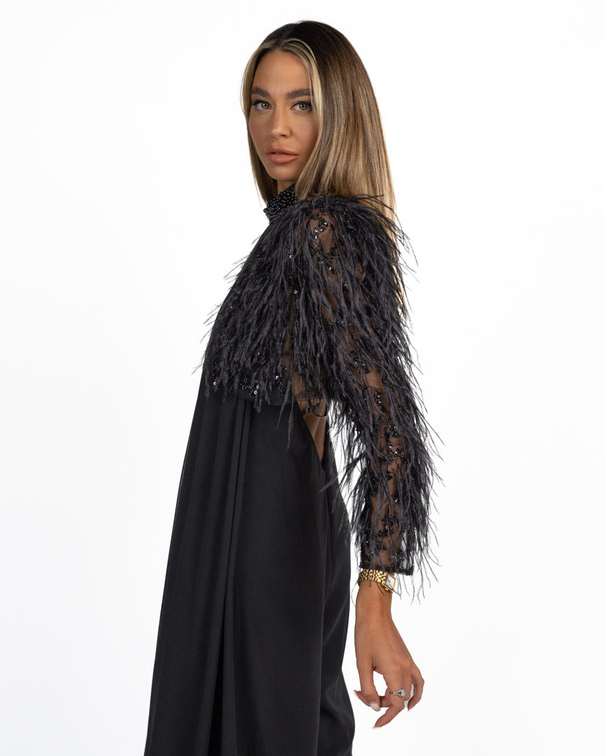 Giacchino Cropped Gioiello con Piume nero - Berti Mode Collection
