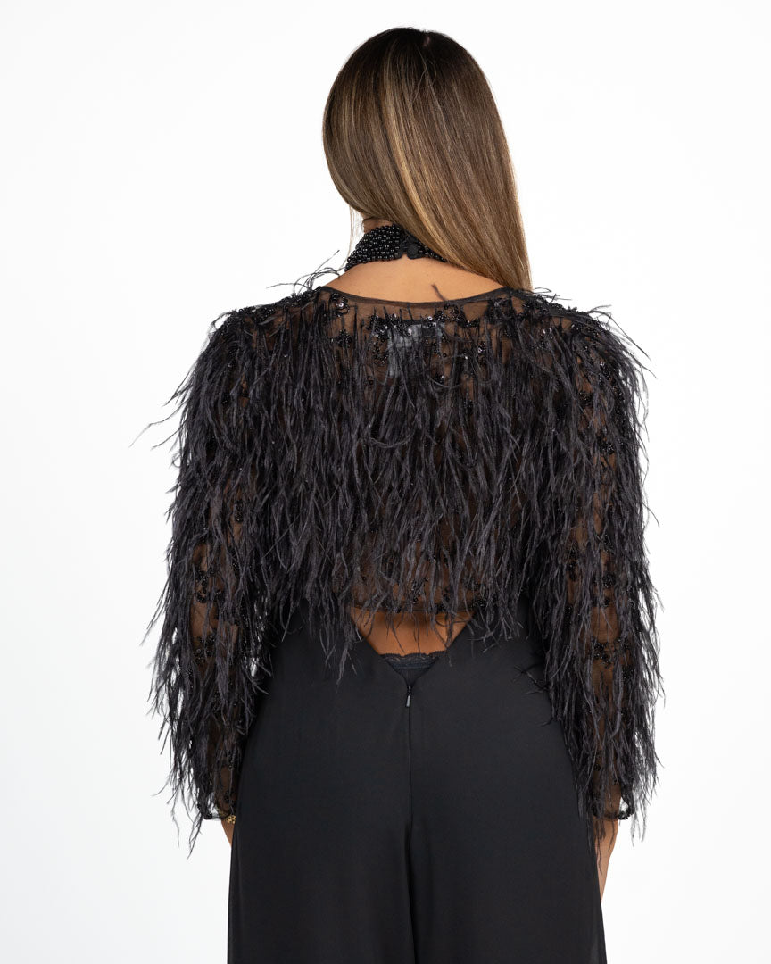 Giacchino Cropped Gioiello con Piume nero - Berti Mode Collection