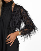 Giacchino Cropped Gioiello con Piume nero - Berti Mode Collection