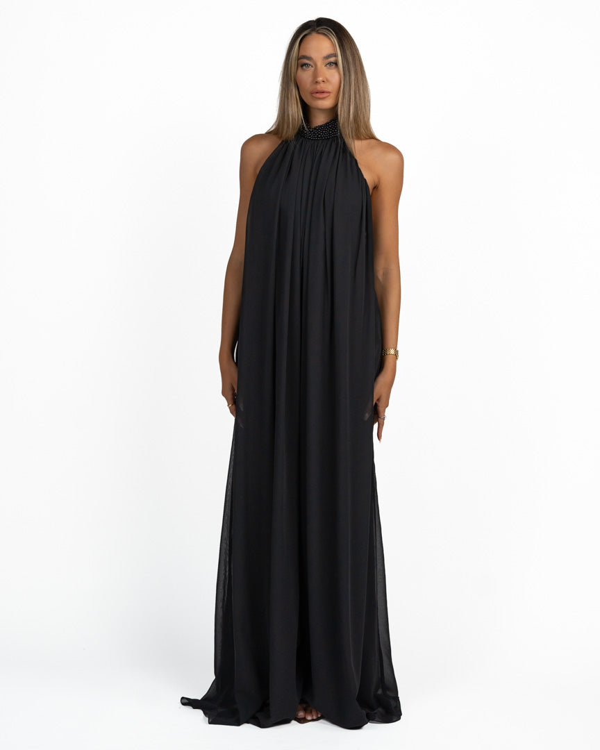 Elegante Tuta Intera Fluida con Scollo all'americana nero - Berti Mode Collection