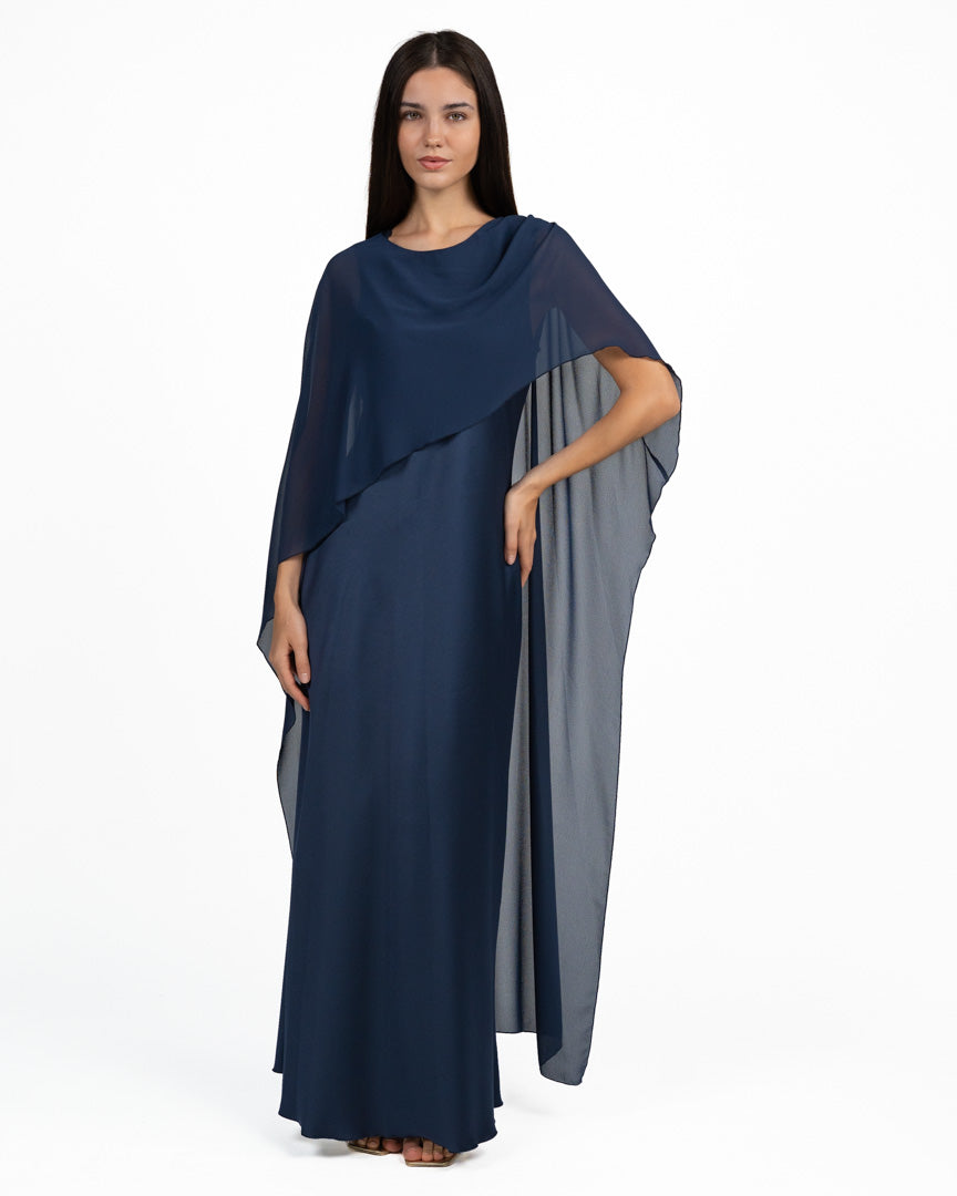 Elegante Abito Lungo con Mantella a Sovrapposizione blu - Rinascimento