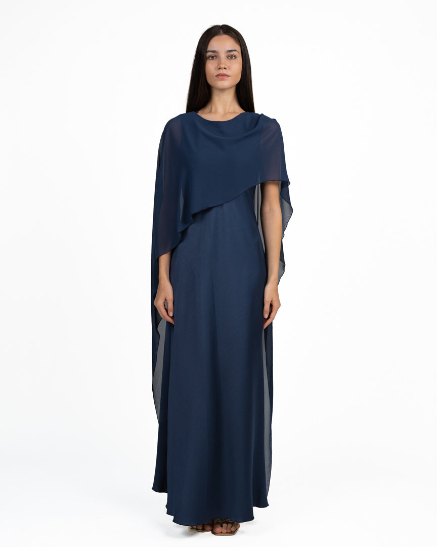 Elegante Abito Lungo con Mantella a Sovrapposizione blu - Rinascimento