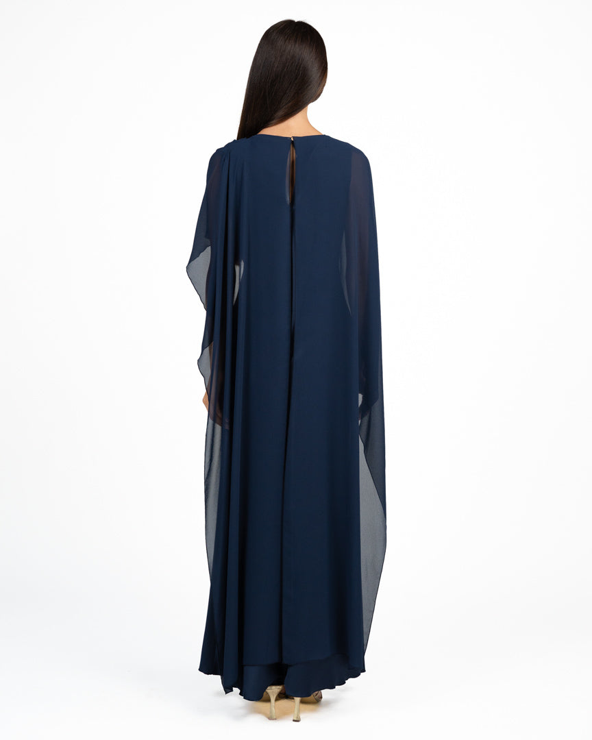 Elegante Abito Lungo con Mantella a Sovrapposizione blu - Rinascimento
