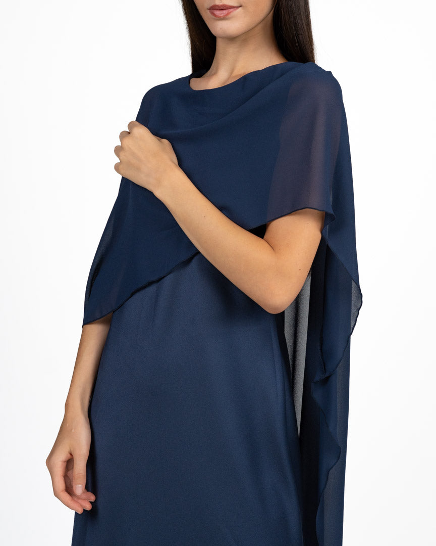 Elegante Abito Lungo con Mantella a Sovrapposizione blu - Rinascimento