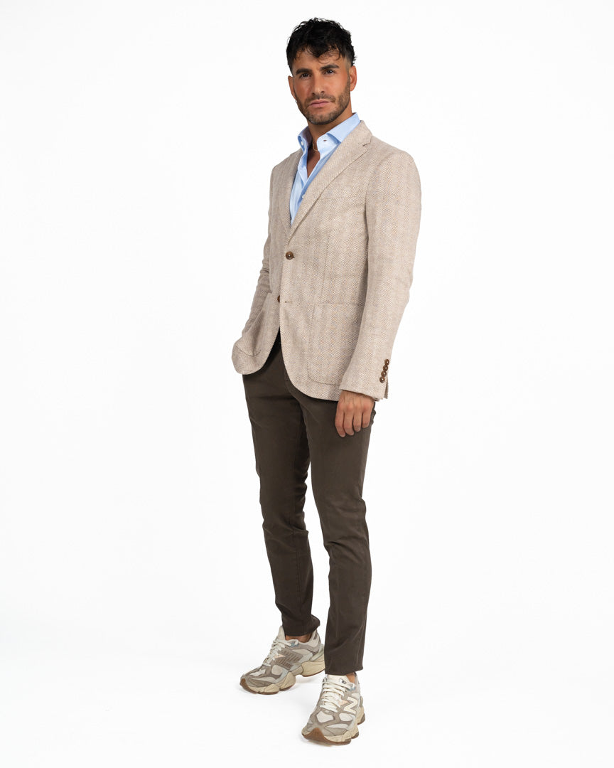 Giacca Blazer a Spina di Pesce beige - Berti Mode Collection