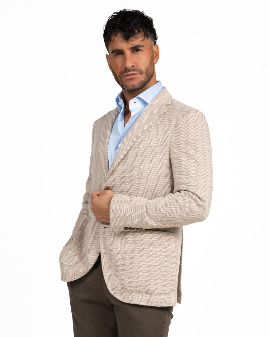 Giacca Blazer a Spina di Pesce beige - Berti Mode Collection