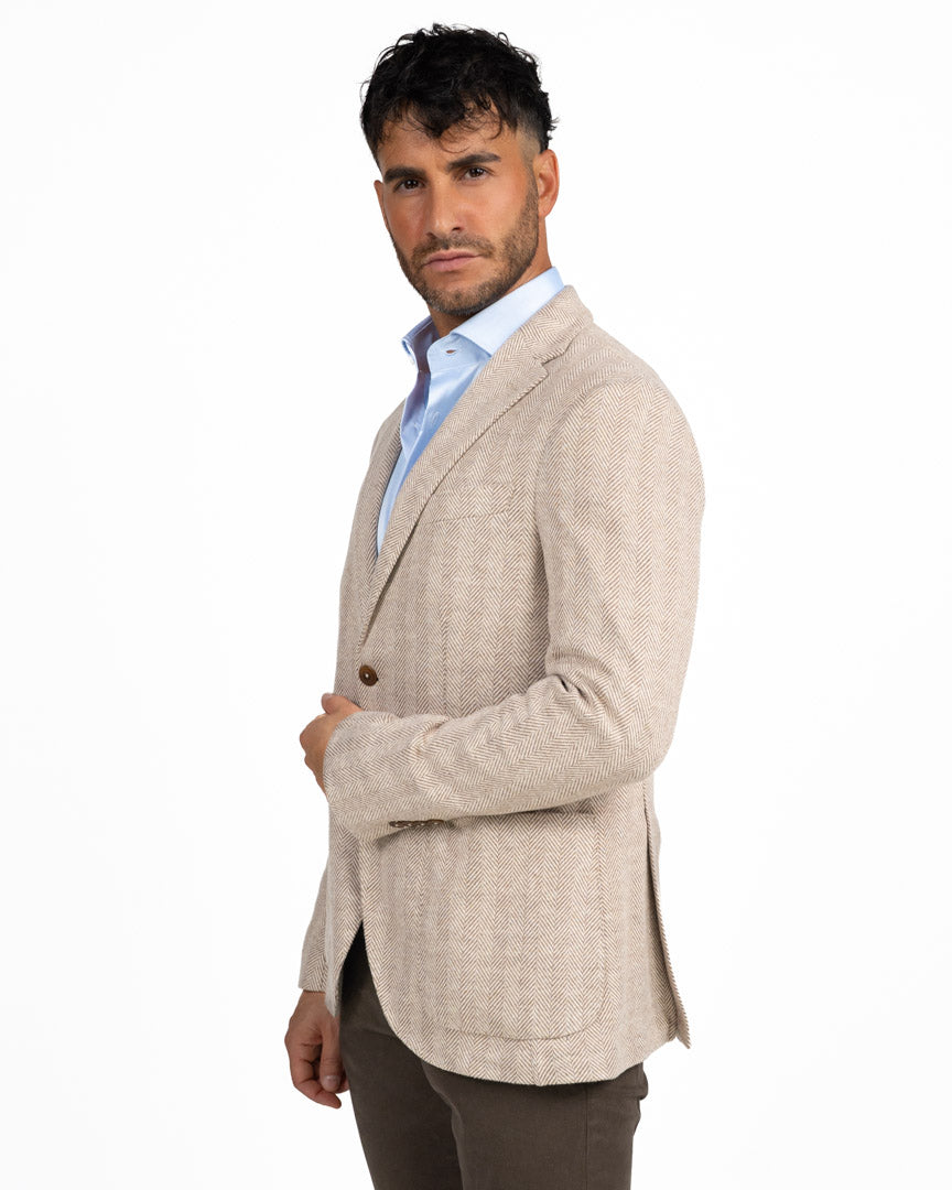Giacca Blazer a Spina di Pesce beige - Berti Mode Collection