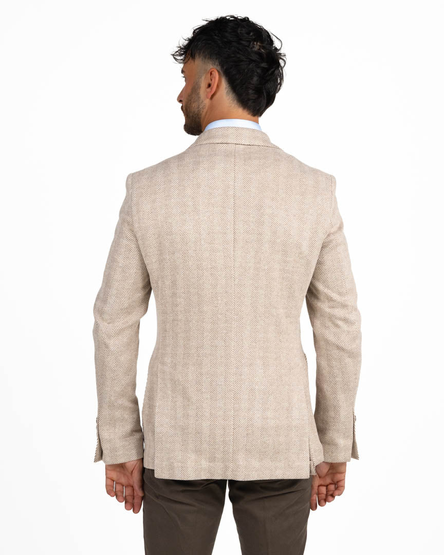 Giacca Blazer a Spina di Pesce beige - Berti Mode Collection