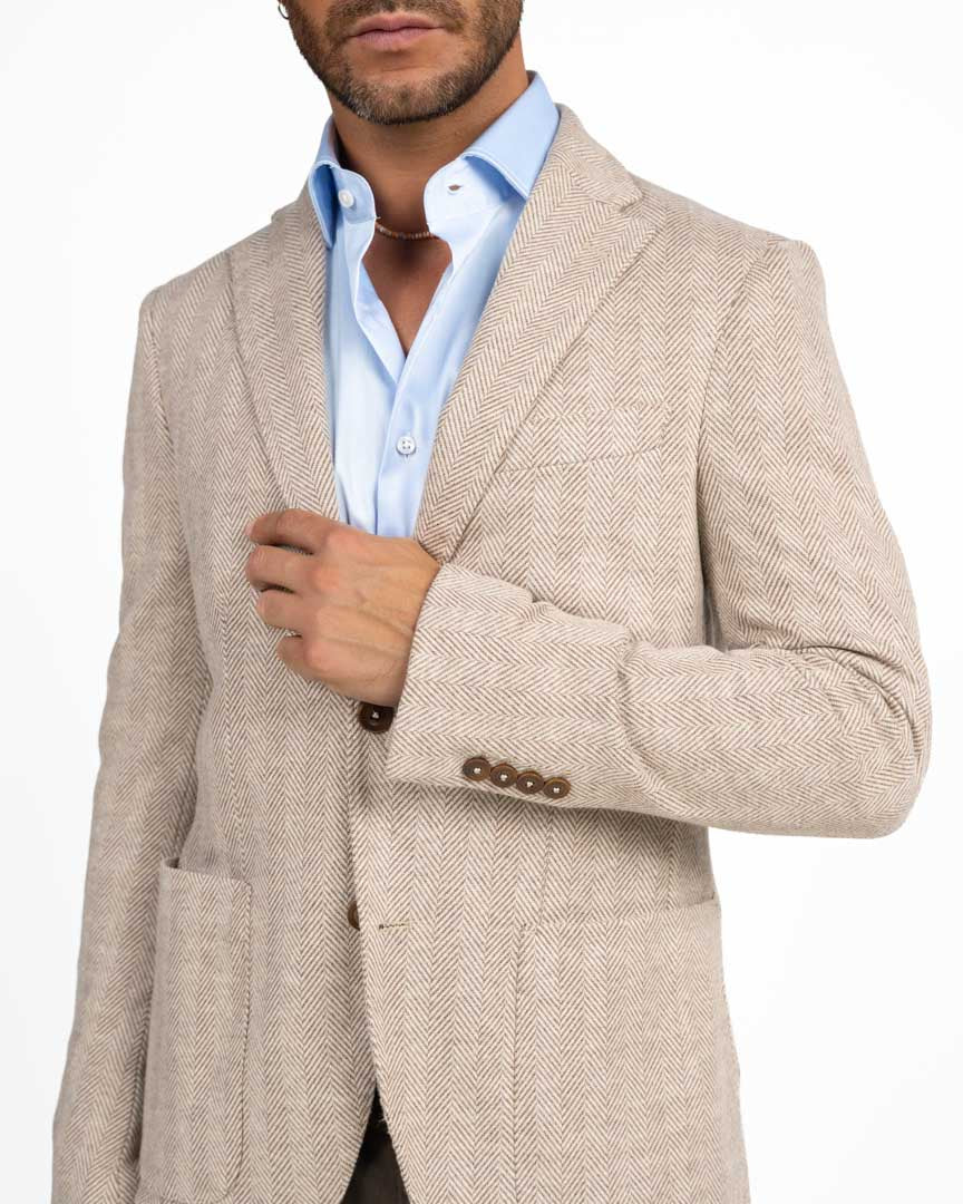 Giacca Blazer a Spina di Pesce beige - Berti Mode Collection