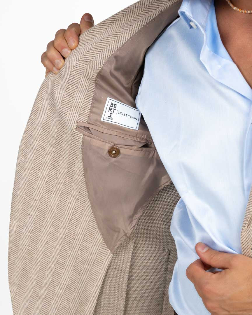 Giacca Blazer a Spina di Pesce beige - Berti Mode Collection