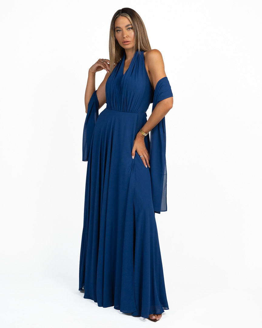 Abito Lungo Fluido in Chiffon con Stola Abbinata - Berti Mode Collection