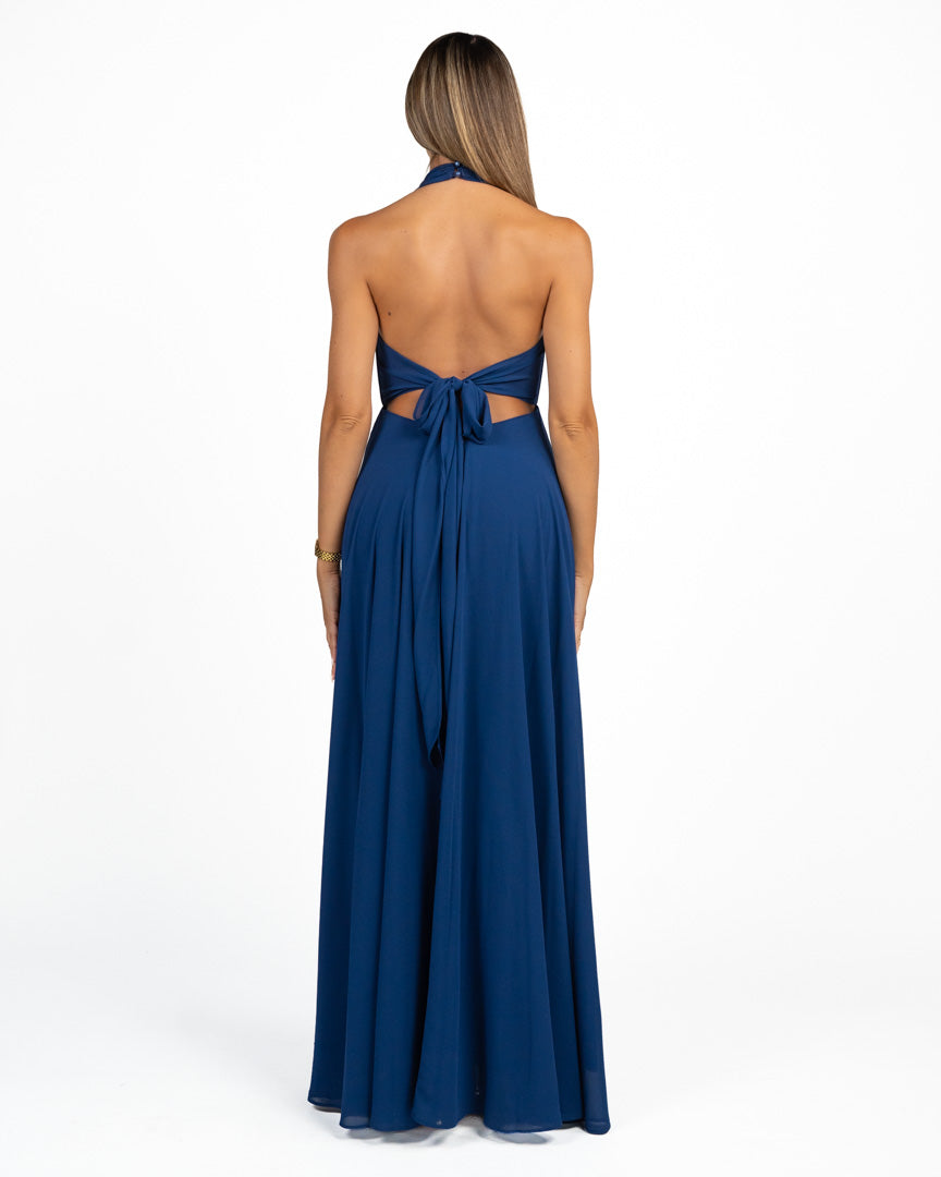 Abito Lungo Fluido in Chiffon con Stola Abbinata - Berti Mode Collection
