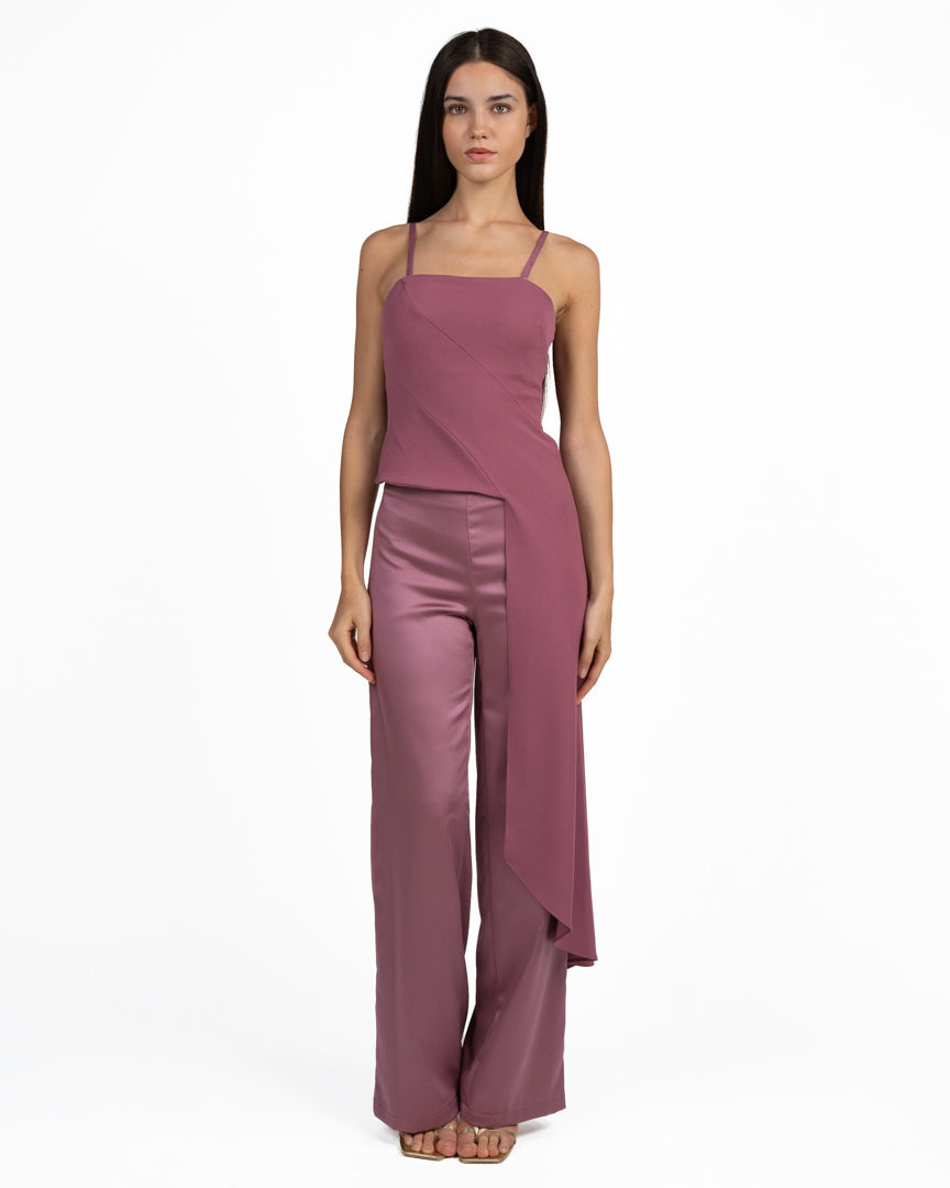 Completo Elegante Coordinato: Top Asimmetrico con Strascico e Pantaloni Palazzo - Rinascimento