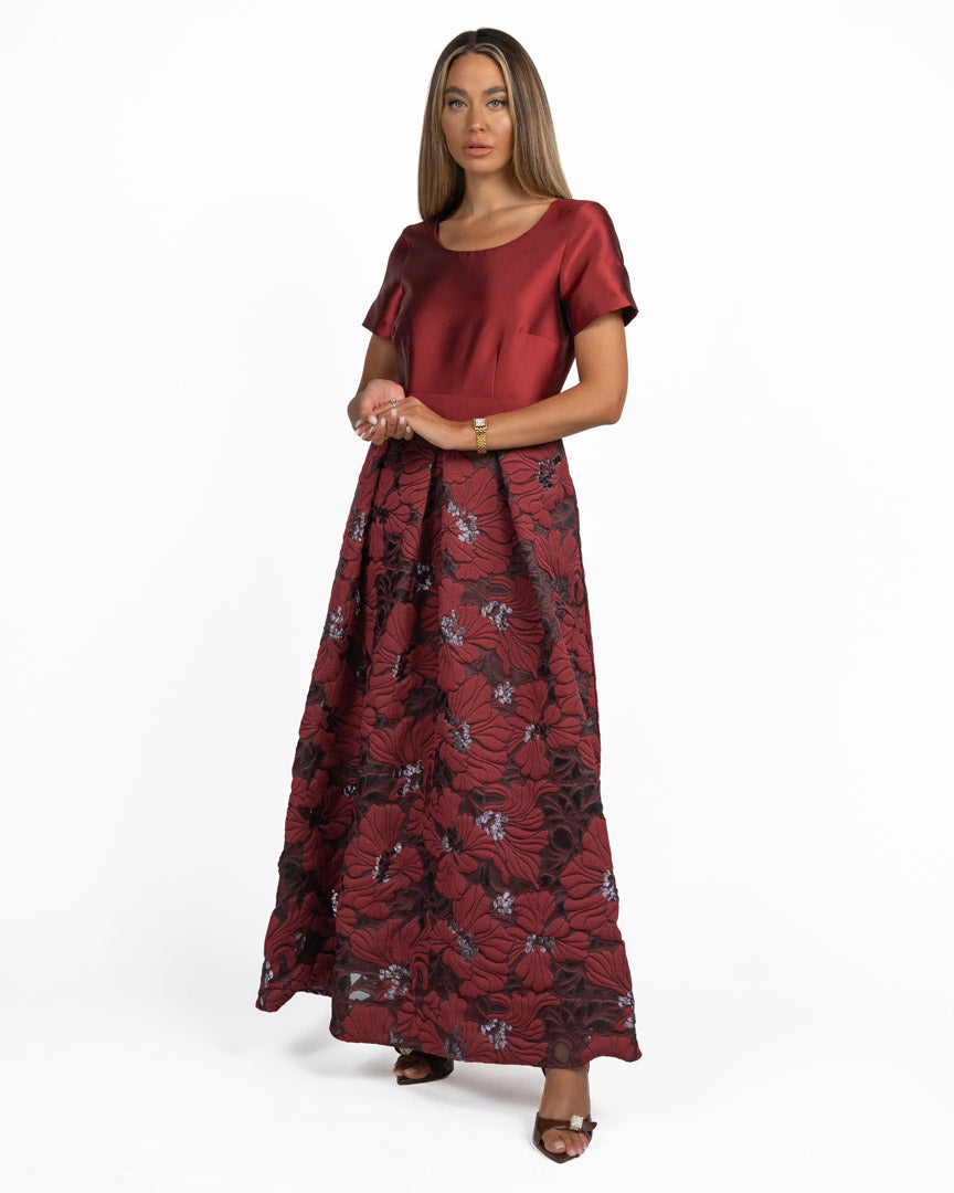 Abito Lungo in Mikado e Jacquard Floreale - Berti Mode Collection