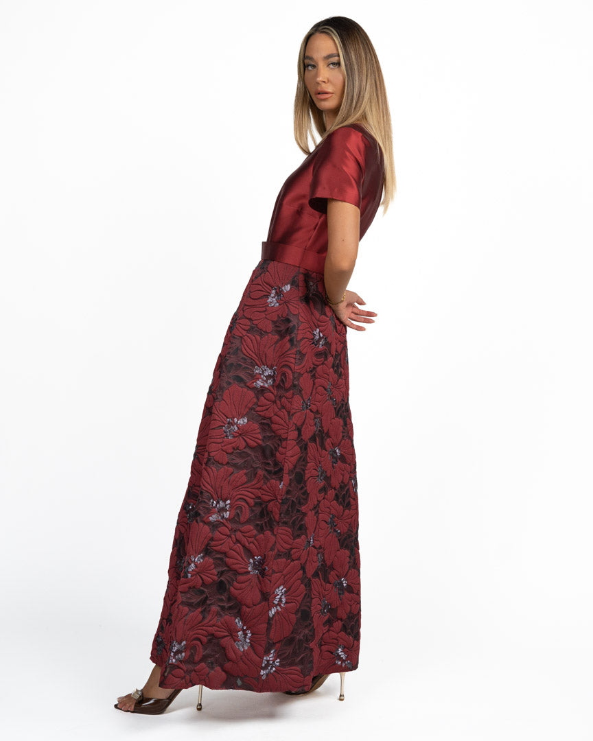 Abito Lungo in Mikado e Jacquard Floreale - Berti Mode Collection