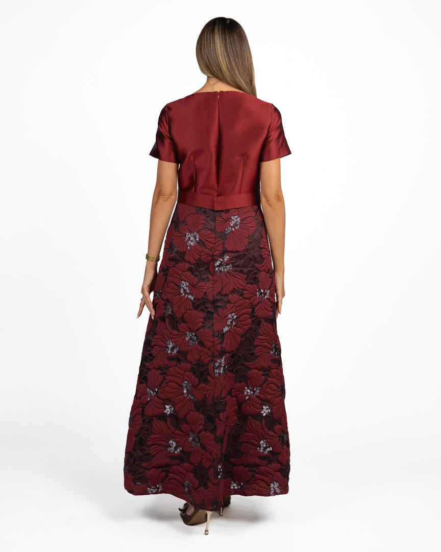 Abito Lungo in Mikado e Jacquard Floreale - Berti Mode Collection