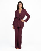 Completo Tailleur da Donna: Giacca Incrociata con Cintura e Pantaloni Palazzo bordeaux - Rinascimento