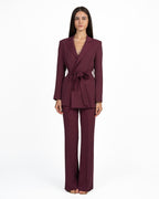 Completo Tailleur da Donna: Giacca Incrociata con Cintura e Pantaloni Palazzo bordeaux - Rinascimento
