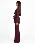 Completo Tailleur da Donna: Giacca Incrociata con Cintura e Pantaloni Palazzo bordeaux - Rinascimento