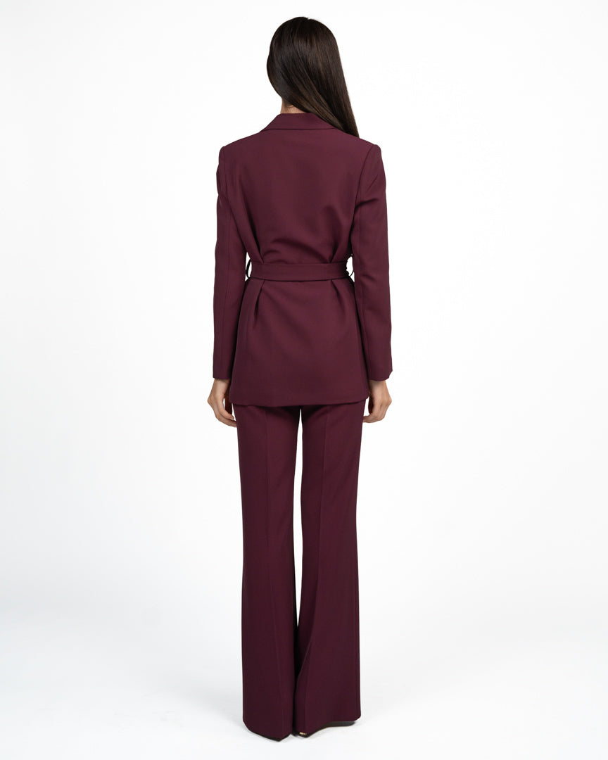 Completo Tailleur da Donna: Giacca Incrociata con Cintura e Pantaloni Palazzo bordeaux - Rinascimento