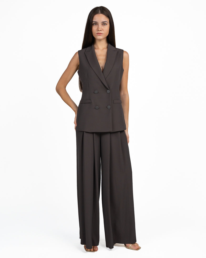 Completo Tailleur Gilet Sartoriale e Pantalone Palazzo Marrone Cioccolato - Rinascimento