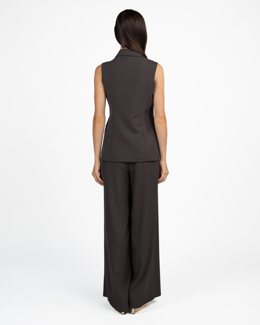 Completo Tailleur Gilet Sartoriale e Pantalone Palazzo Marrone Cioccolato - Rinascimento