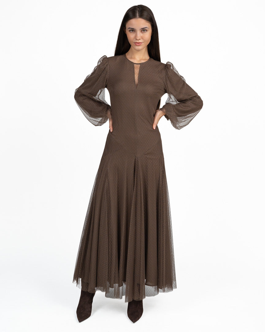 Abito Longuette in Tulle Marrone Bronzo - Twinset