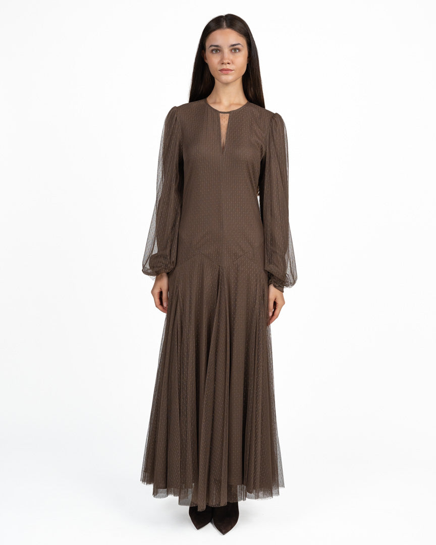 Abito Longuette in Tulle Marrone Bronzo - Twinset
