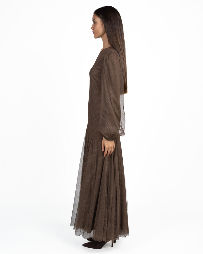 Abito Longuette in Tulle Marrone Bronzo - Twinset