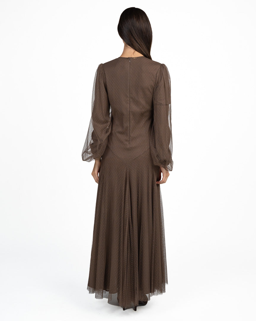 Abito Longuette in Tulle Marrone Bronzo - Twinset