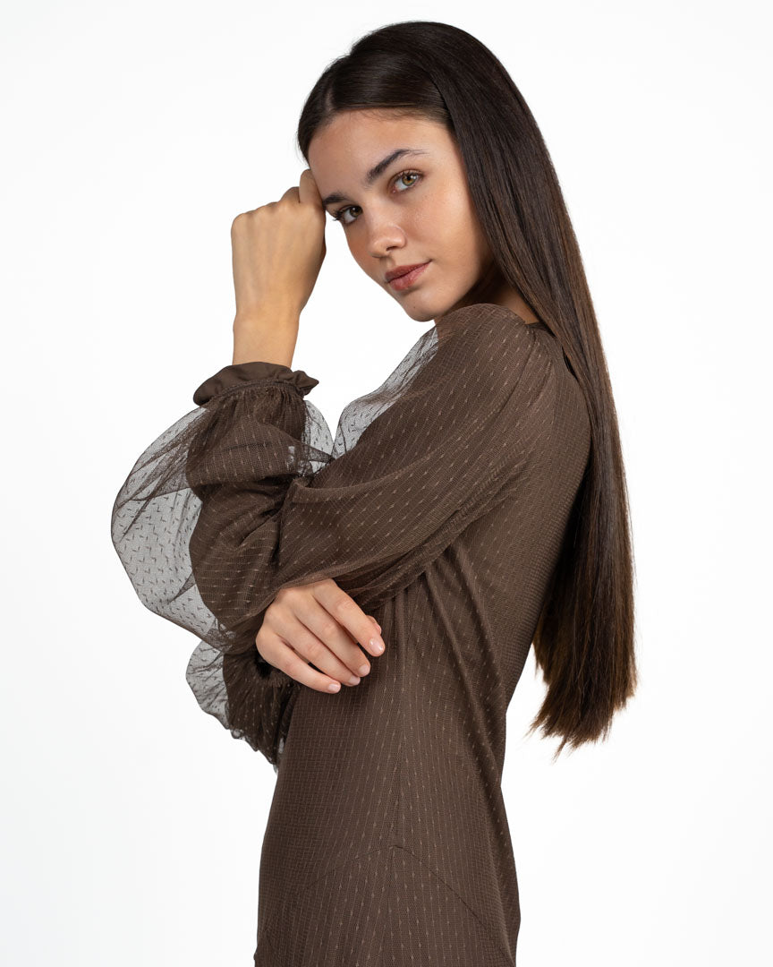 Abito Longuette in Tulle Marrone Bronzo - Twinset