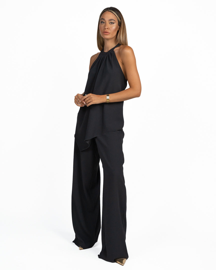 Top Canotta Fluido con Scollo Halter e Dettaglio Nappe nero - Marella 365