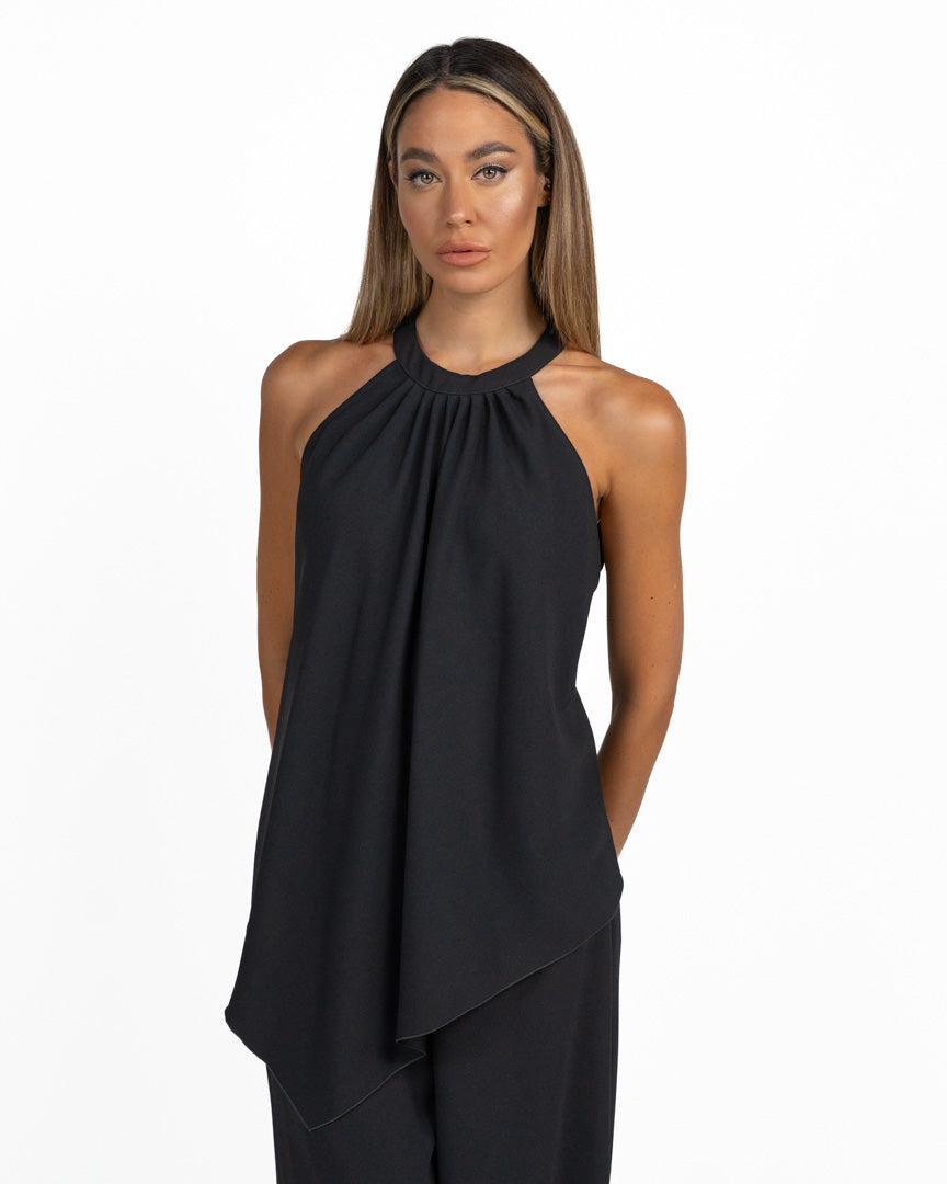 Top Canotta Fluido con Scollo Halter e Dettaglio Nappe nero - Marella 365