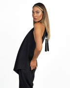Top Canotta Fluido con Scollo Halter e Dettaglio Nappe nero - Marella 365