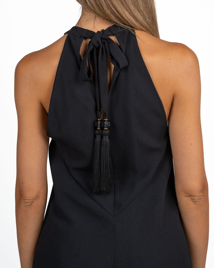 Top Canotta Fluido con Scollo Halter e Dettaglio Nappe nero - Marella 365
