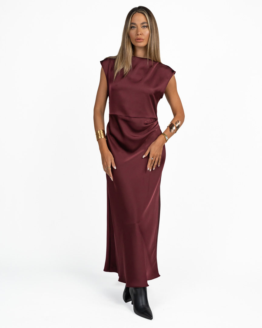 Abito Longuette Drappeggiato bordeaux - Pennyblack