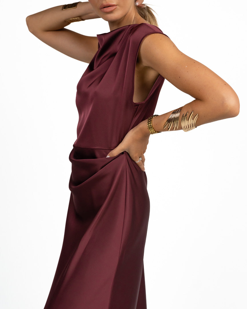 Abito Longuette Drappeggiato bordeaux - Pennyblack