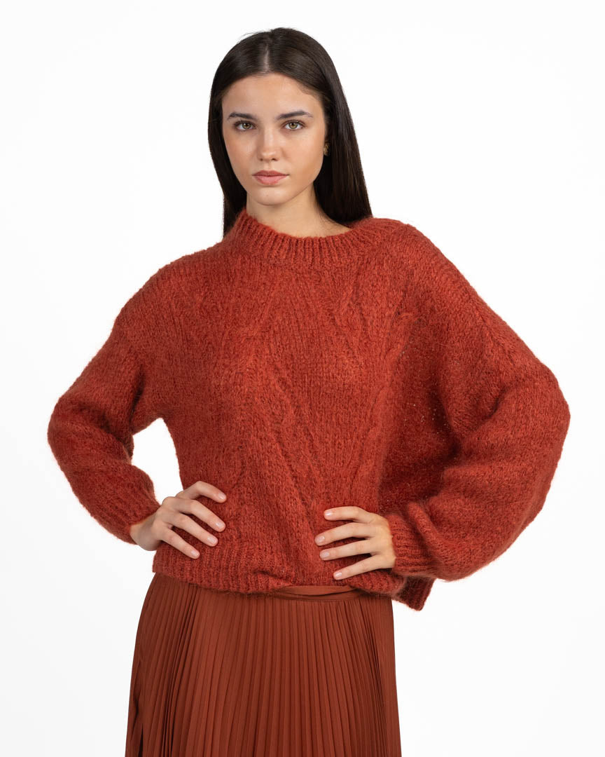 Maglione Girocollo in Maglia Color Mattone - Souvenir