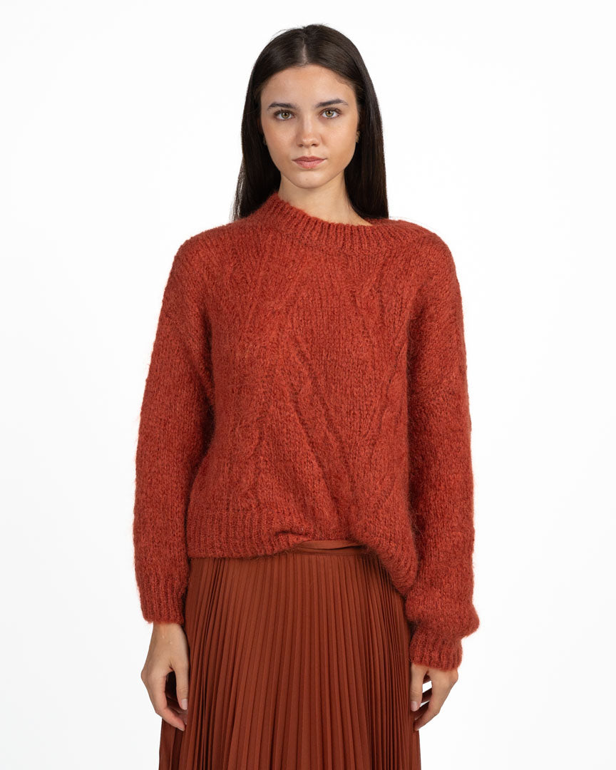 Maglione Girocollo in Maglia Color Mattone - Souvenir