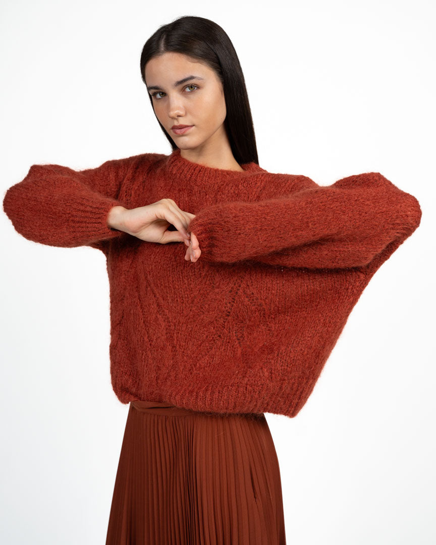 Maglione Girocollo in Maglia Color Mattone - Souvenir