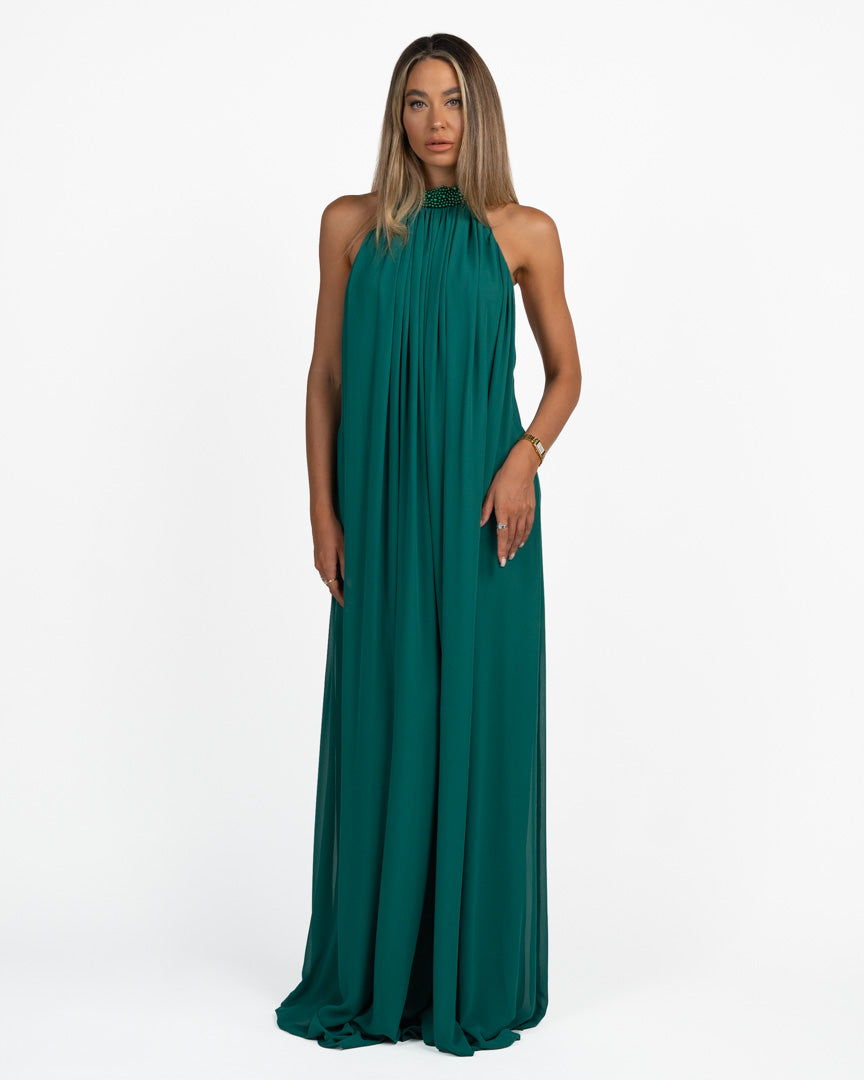 Elegante Tuta Intera Fluida con Scollo all'americana verde smeraldo - Berti Mode Collection