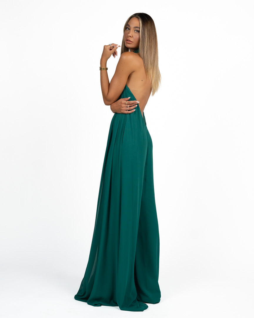 Elegante Tuta Intera Fluida con Scollo all'americana verde smeraldo - Berti Mode Collection