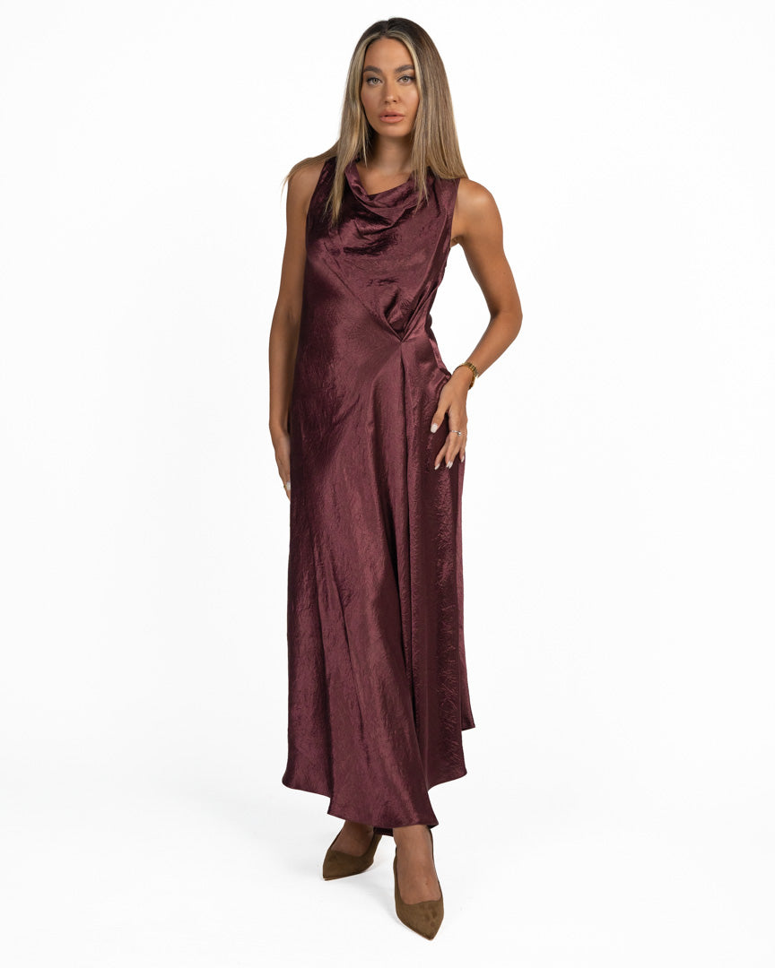 Abito Longuette Satin Sgualcito Burgundy - Marella