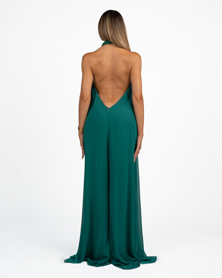 Elegante Tuta Intera Fluida con Scollo all'americana verde smeraldo - Berti Mode Collection