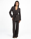 Completo Tailleur Giacca con Cintura e Pantalone Palazzo Marrone Cioccolato - Rinascimento