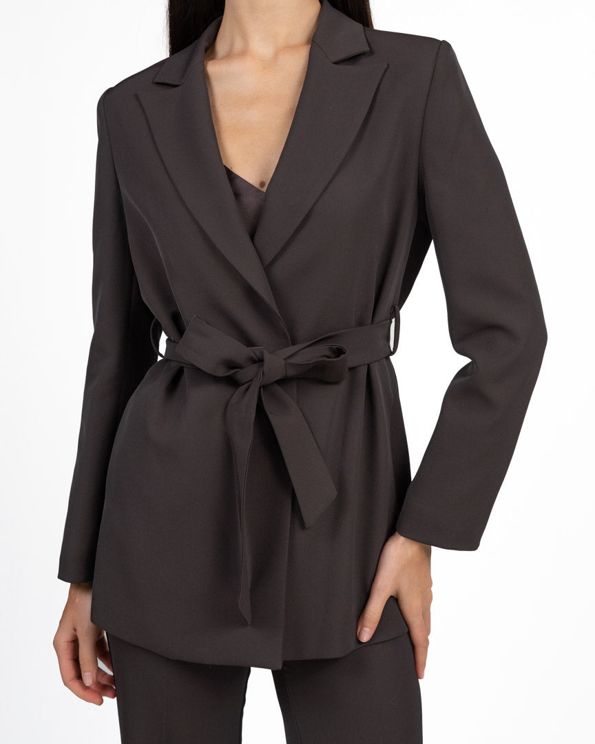 Completo Tailleur Giacca con Cintura e Pantalone Palazzo Marrone Cioccolato - Rinascimento